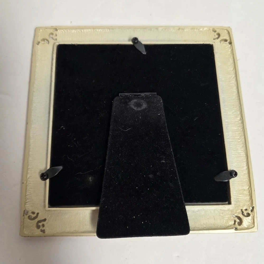 Vintage Amora Gold Enamel Square 5x5 Photo Frame Pearl Beaded Wedding Ornate